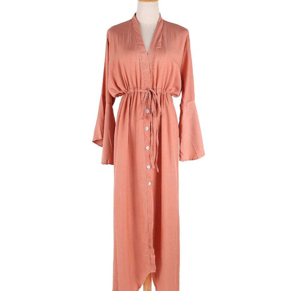 New Blush Gauze Maxi Beach Wedding Bikini Cover-Up - Picture 3 of 5